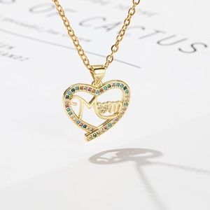 New Dainty Gold Heart Mom Necklace with Cubic Zirconia